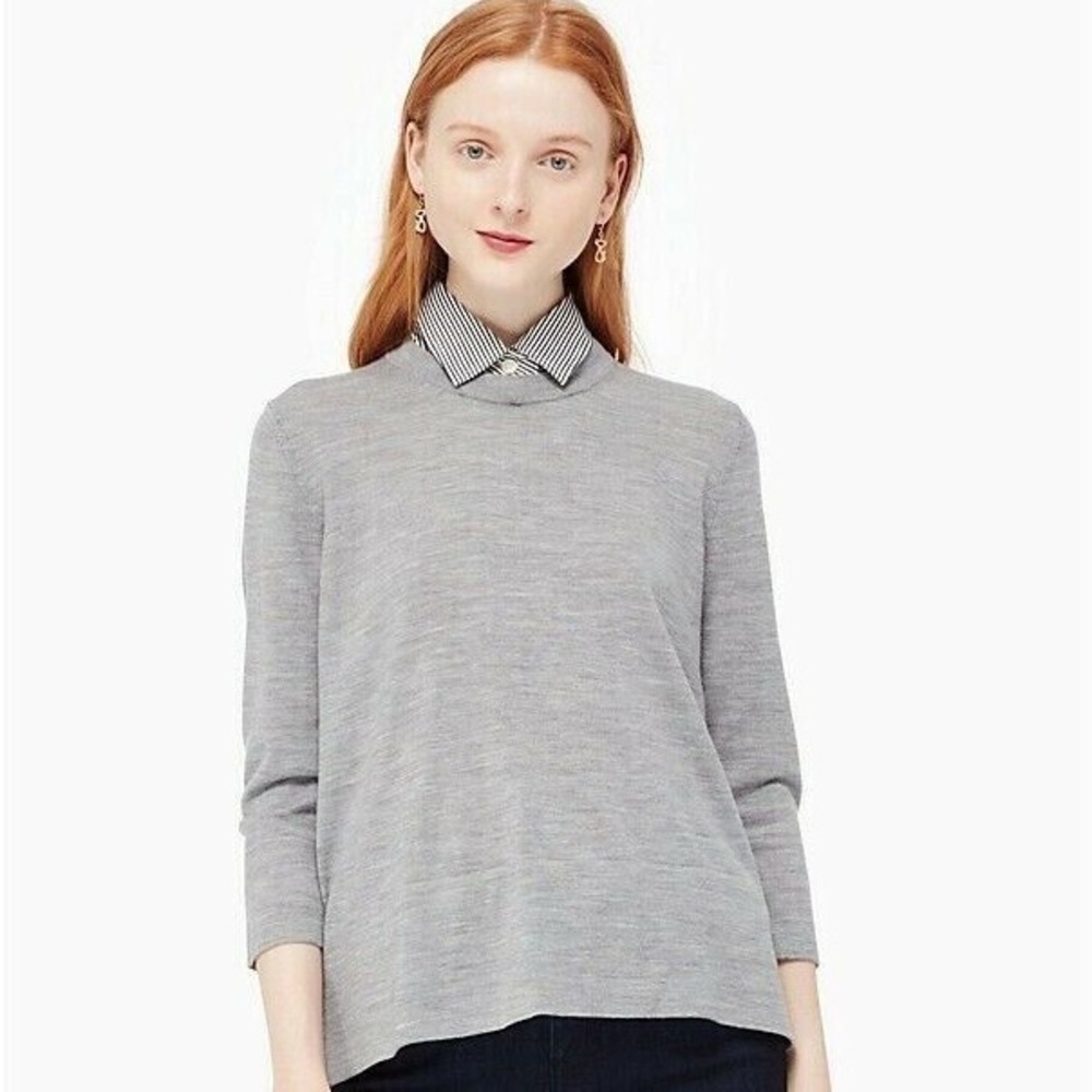 $248 Kate Spade New York Womens Grey 3/4 Sleeves Collared Button Sweater